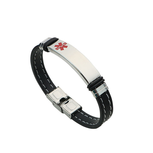 Stylish Medical Alert ID Stainless Steel Silicone Bracelet for Women Men, with Aid Bag