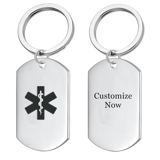 Personalized Stainless Steel Medical Alert ID Key Chain Key Ring Tag for Women Men