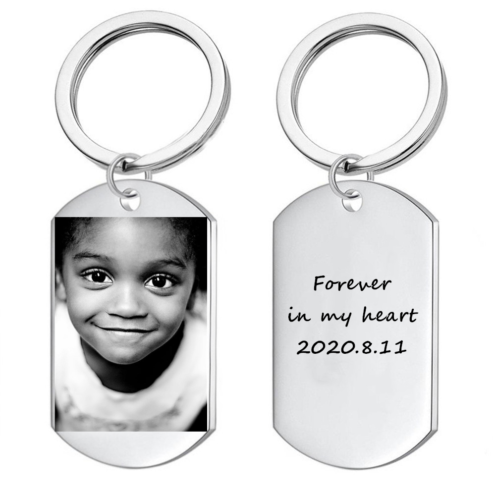 Stainless Steel Personalized Memorial Picture Keychain Photo Love Quotes Engraved Nameplate Key Ring