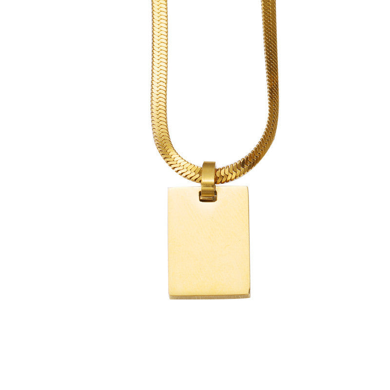 Personalized Rectangle Nameplate Necklace Pendant with Snake Chain,Gold/Silver