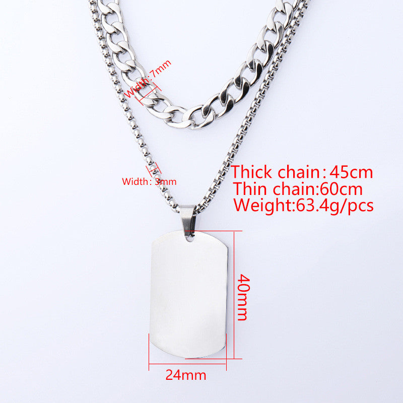 Personalized Titanium Steel Layerd Necklace Chain with Military Pendant, Free Engrave