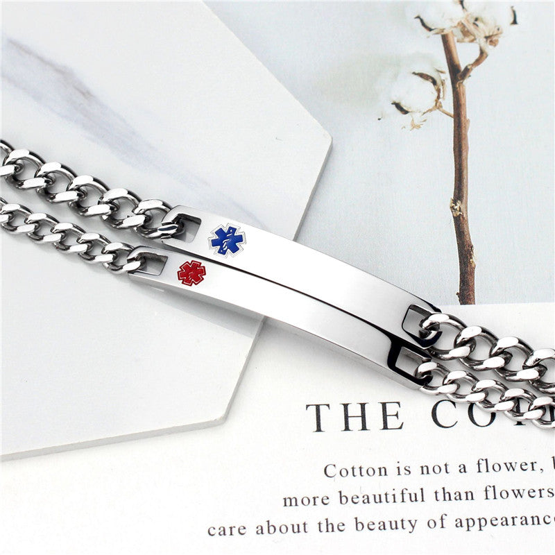 Women Men's Personalized Medical Alert ID Bracelet Chain for Emergency,Blue Red Medical Symbol,with Aid Bag