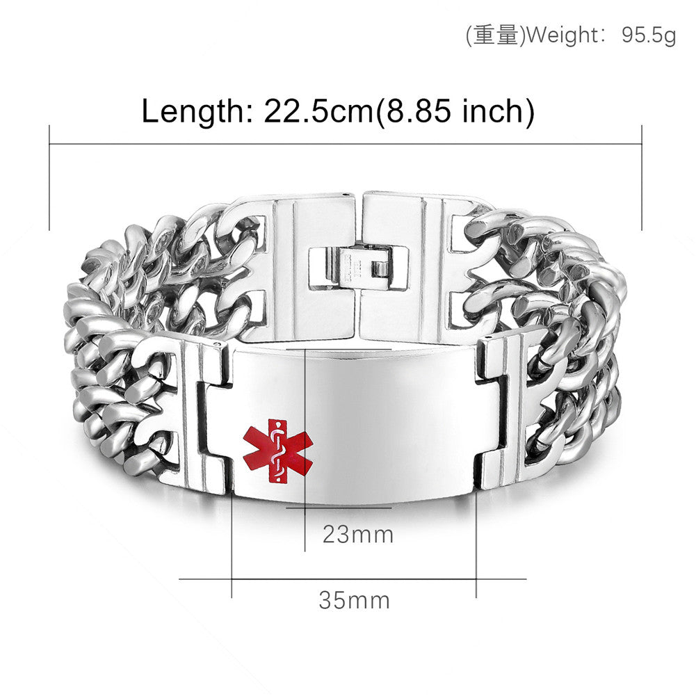Personalized Stainless Steel Silver Layered Medical Alert ID Bracelet Chains for Men Women,8.85'', with Aid Bag