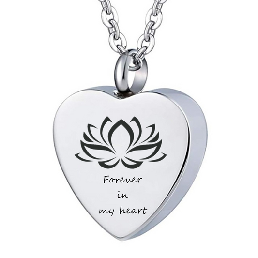 Stainless Steel Heart Lotus Flower Cremation Jewelry Urn Necklace for Ashes,Forever in My Heart