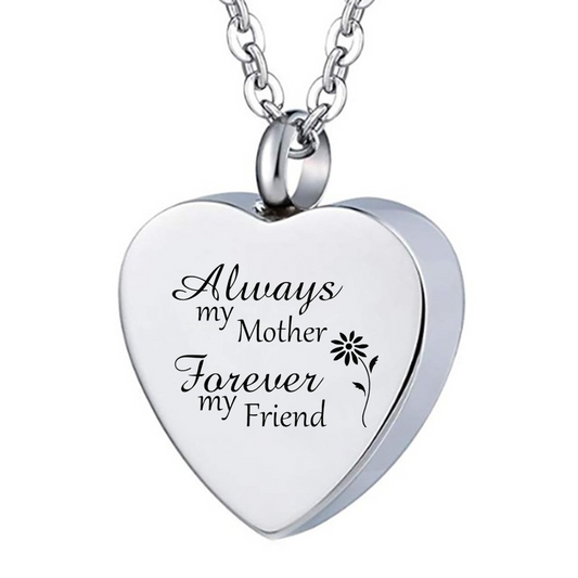 Heart Shaped Motehr's Cremation Urns Necklace Memorial Keepsake Jewelry for Mom Ashes-Always My Mother Forever My Friend