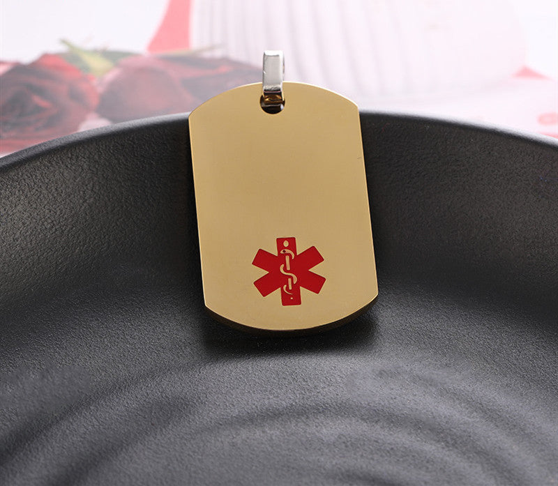 Personalized Stainless Steel Medical Alert Necklace ID Nameplate Alarm Pendant ,3 Colors,with Bag